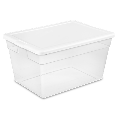 Caja Plástica 53 Litros, Transparente Tapa Blanca