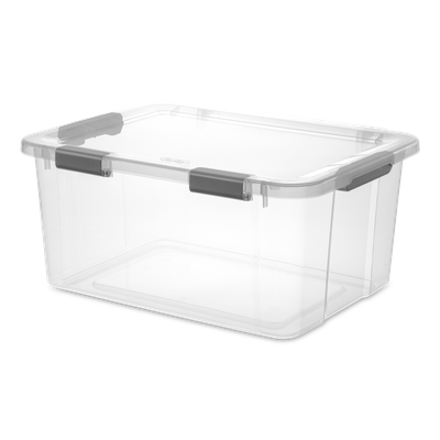 Caja Plástica 56.8 Litros, Transparente, Apilable, Clip Gris
