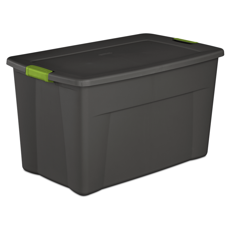 Caja Plástica 132 Litros, Gris Oscuro, Clip Verde.
