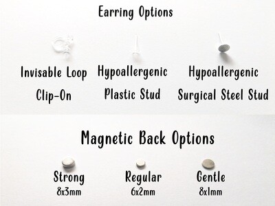 Resin Round Smile Earrings, 10mm,  Hypoallergenic Stud, Clip-on or Magnetic
