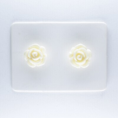 Flower Rose Earrings, 8mm, 7 Colors Hypoallergenic Stud, Clip-on or Magnetic