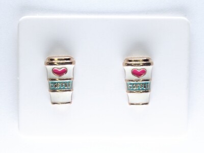 Charm Coffee Tea Earrings, Cup and Mug Earrings, Hypoallergenic Stud, Clip-on or Magnetic