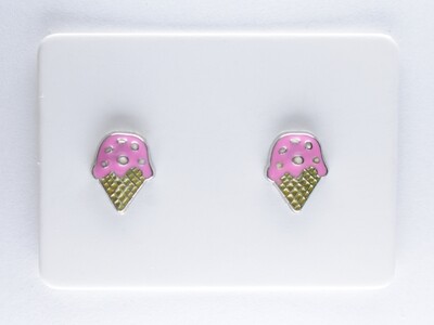Charm Treat Earrings, Ice Cream and Cupcake, Hypoallergenic Stud, Clip-on or Magnetic