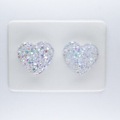 Druzy Resin Heart Earrings, 4 colors, 12mm size, Hypoallergenic Stud, Clip-on or Magnetic