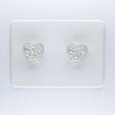 Druzy Resin Heart Charm Earrings, 3 colors, 8mm, Hypoallergenic Stud, Clip-on or Magnetic