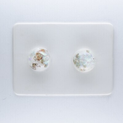 Round Resin Iridescent and Gold Flake Earrings, 8mm and 10mm, 6 colors, Hypoallergenic Stud, Clip-on or Magnetic
