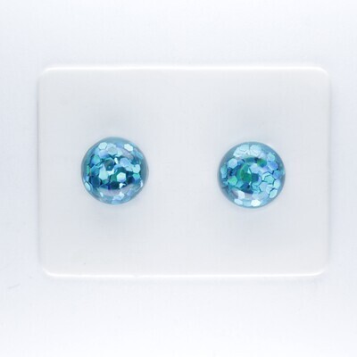 Round Glitter Earrings, 8mm, 4 colors, Hypoallergenic Stud, Clip-on or Magnetic