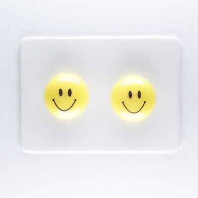 Resin Round Smile Earrings, 10mm,  Hypoallergenic Stud, Clip-on or Magnetic