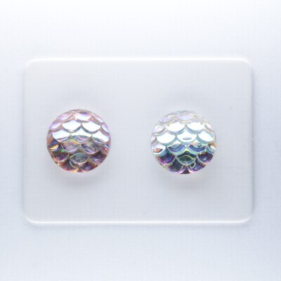 Resin Round Mermaid Sequin Earrings, 8mm or 10mm 12 colors, Hypoallergenic Stud, Clip-on or Magnetic