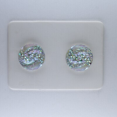 Resin Round Sparkle Twist Earrings, 10mm, 6 colors, Hypoallergenic Stud, Clip-on or Magnetic