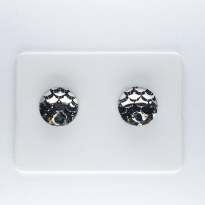 Resin Round Metallic Mermaid Sequin Earrings, 8mm or 10mm 3 colors, Hypoallergenic Stud, Clip-on or Magnetic