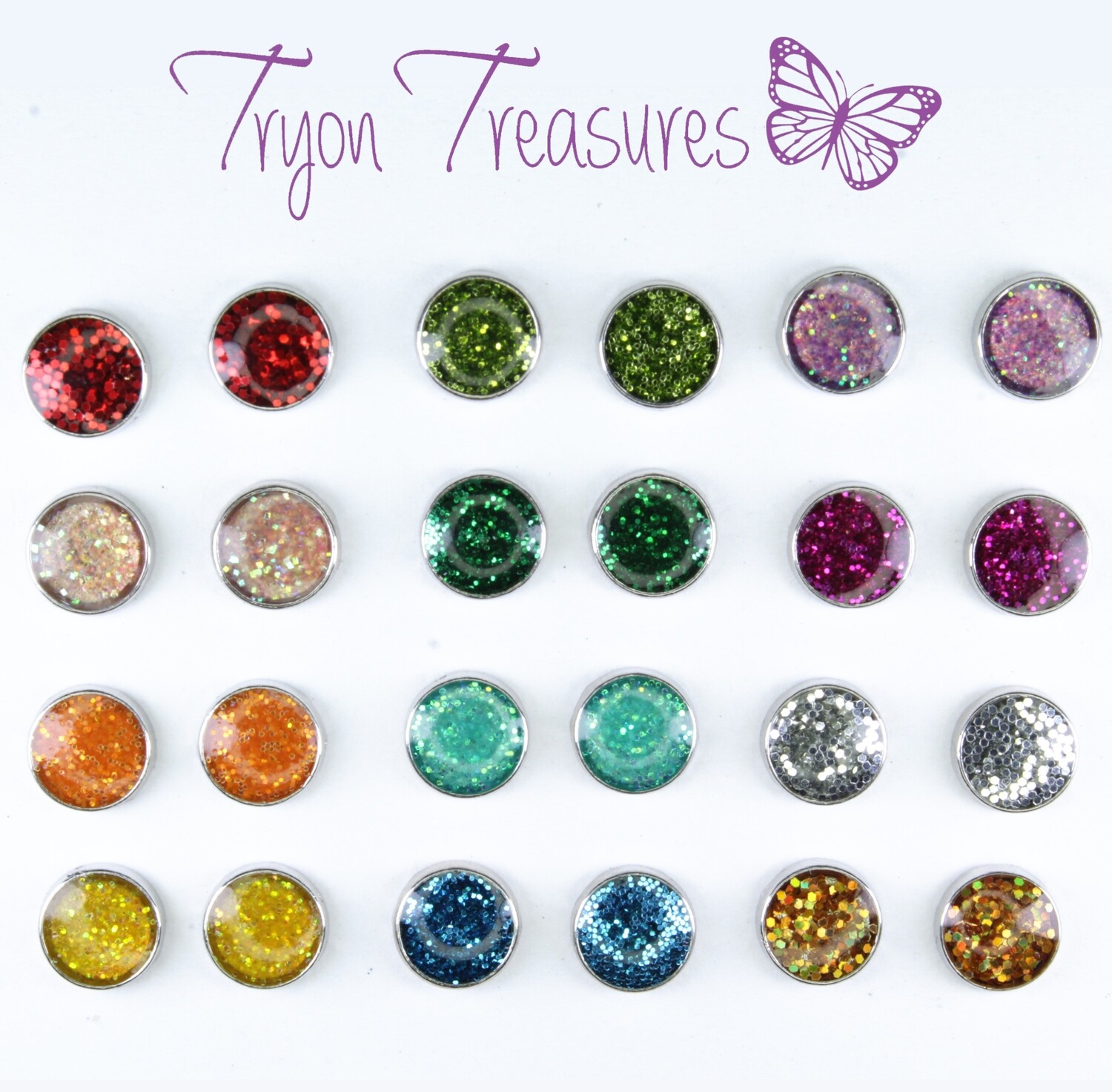 Charm Birthstone Earrings, 13 Colors, Hypoallergenic Stud, Clip-on or Magnetic