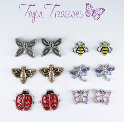 Charm Earrings, Bumble Bees &amp; Landybugs/Ladybirds, Hypoallergenic Stud, Clip-on or Magnetic