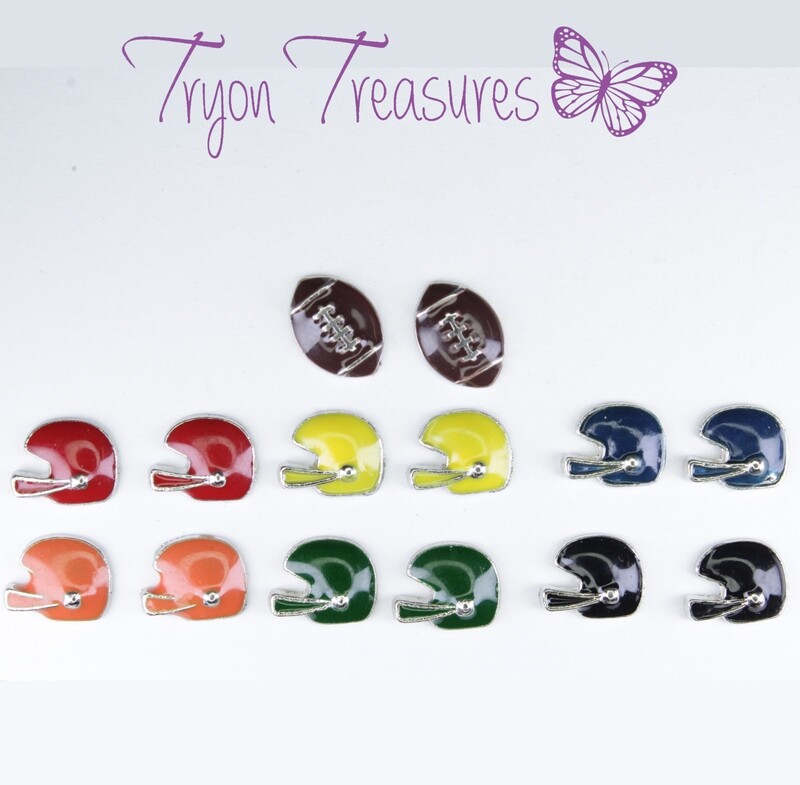 Charm Football Earrings, 7 styles, Hypoallergenic Stud, Clip-on or Magnetic
