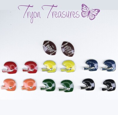 Charm Football Earrings, 7 styles, Hypoallergenic Stud, Clip-on or Magnetic