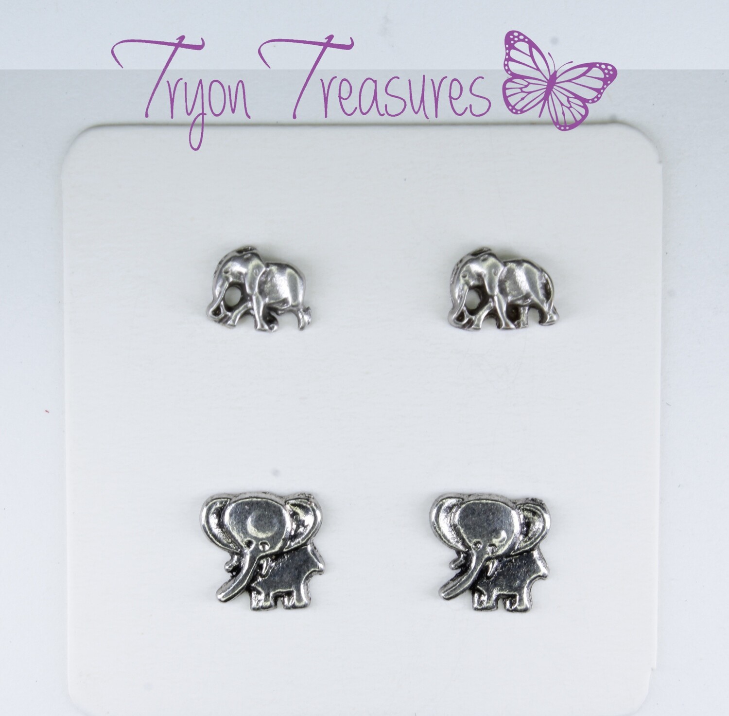 Charm Earrings, Elephant, Hypoallergenic Stud, Clip-on or Magnetic