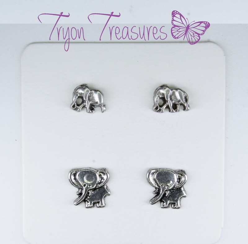 Charm Earrings, Elephant, Hypoallergenic Stud, Clip-on or Magnetic