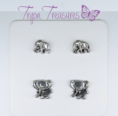 Charm Earrings, Elephant, Hypoallergenic Stud, Clip-on or Magnetic