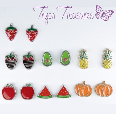 Charm Food Earrings, Apple, Avocado, Pineapple, Pumpkin, Strawberry, Watermelon, Fruit Earrings, Hypoallergenic Stud, Clip-on or Magnetic