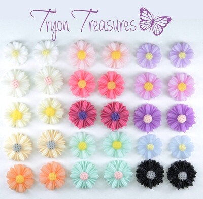Flower Daisy Earrings, 8mm, 16 Colors Hypoallergenic Stud, Clip-on or Magnetic