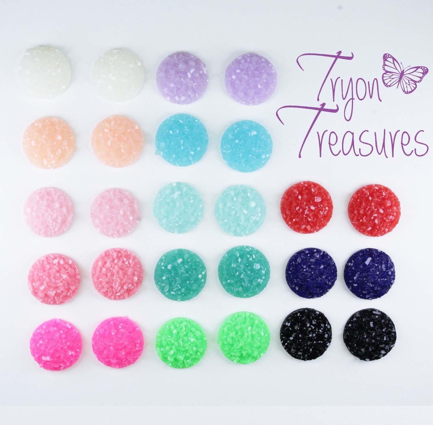 Druzy Resin Matte Earrings, 13 colors, 10mm, Hypoallergenic Stud, Clip-on or Magnetic