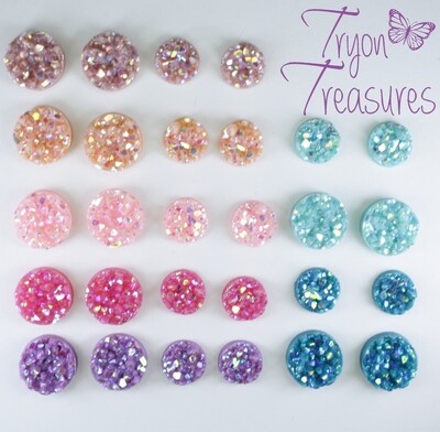 Druzy Resin Thick Matte Earrings, 8mm and 10mm, 7 colors, Hypoallergenic Stud, Clip-on or Magnetic