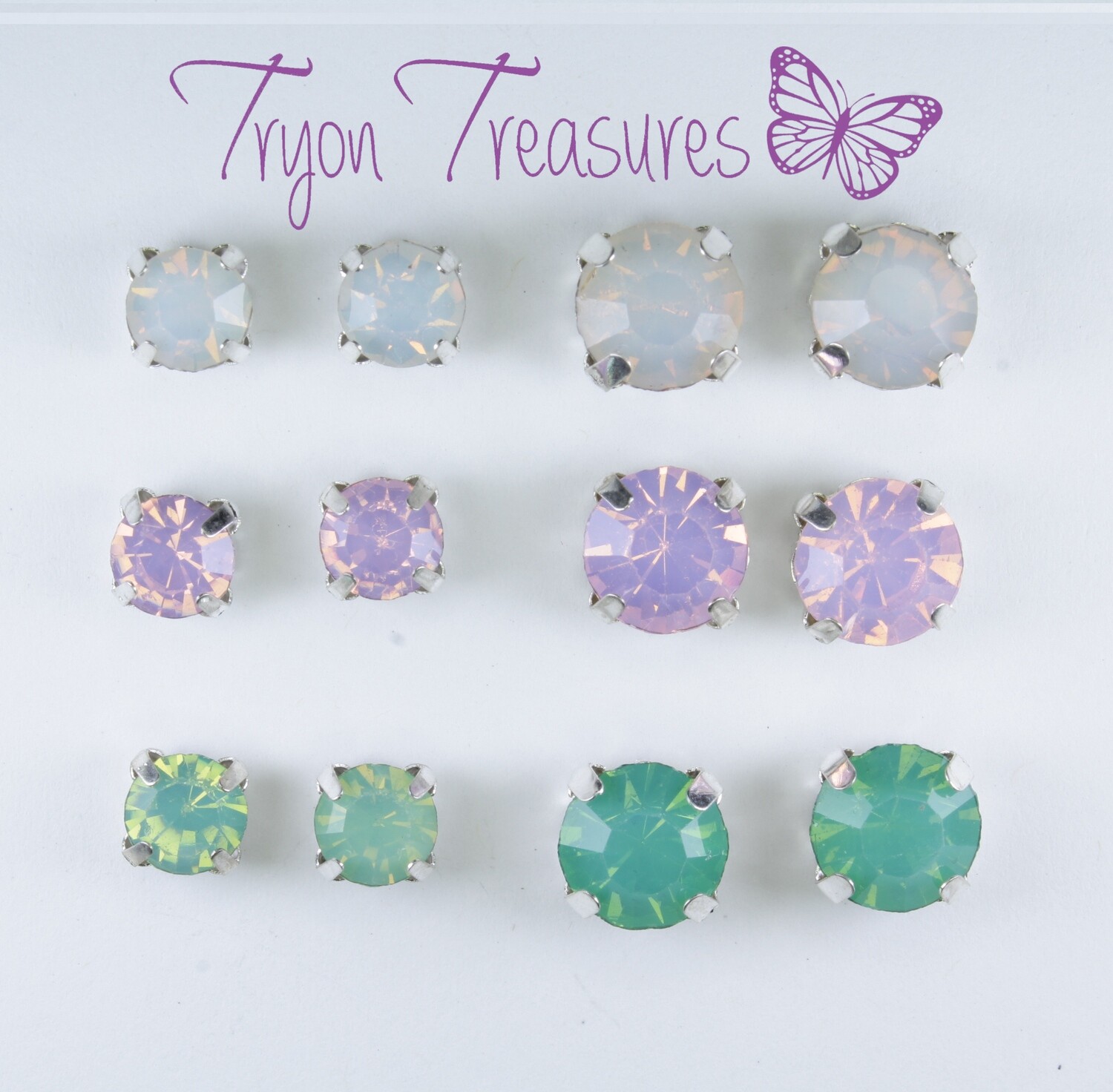 Opal Stone Earrings, 6 or 8mm, White, Pink or Green - Hypoallergenic Stud, Clip-on or Magnetic