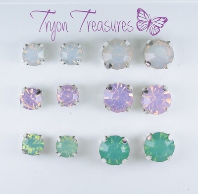 Opal Stone Earrings, 6 or 8mm, White, Pink or Green - Hypoallergenic Stud, Clip-on or Magnetic