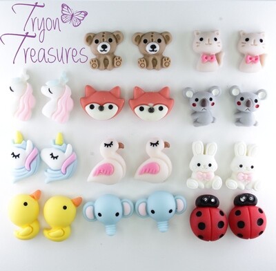 Resin Large Animal Earrings, Teddy Bear, Flamingo, Cat, Rubber Duck, Ladybug, , Hypoallergenic Stud, Clip-on or Magnetic
