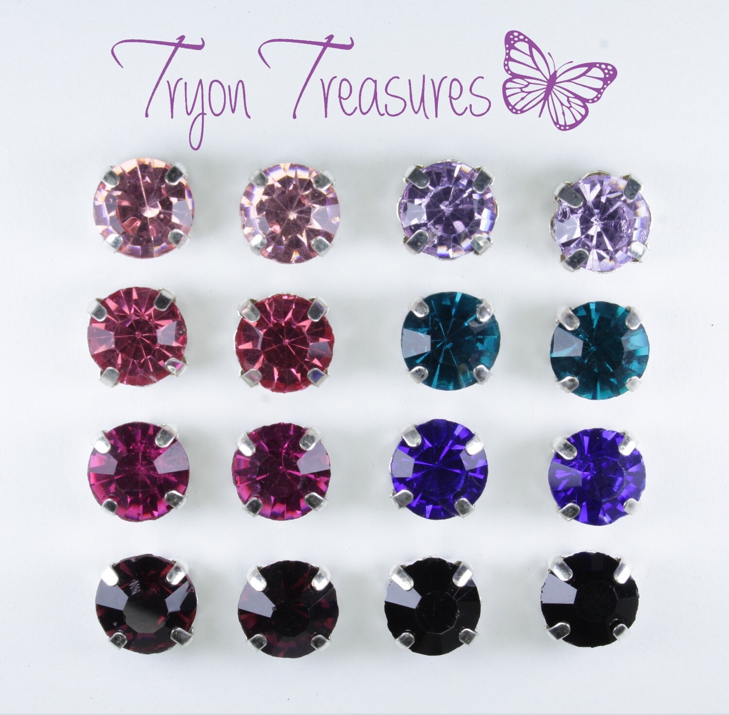 Zircon Birthstone Earrings, 8mm - Hypoallergenic Stud, Clip-on or Magnetic