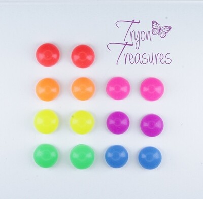 Round Neon Candy Dot Earrings, 6mm or 8mm, 7 colors, Hypoallergenic Stud, Clip-on or Magnetic