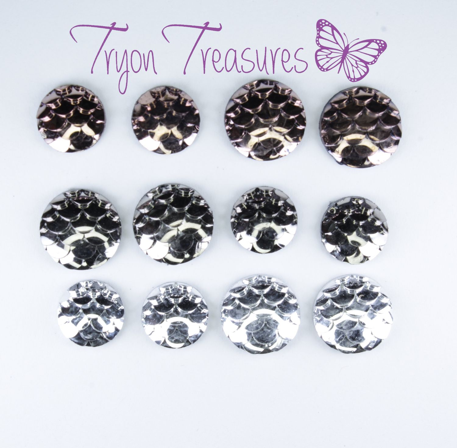 Resin Round Metallic Mermaid Sequin Earrings, 8mm or 10mm 3 colors, Hypoallergenic Stud, Clip-on or Magnetic
