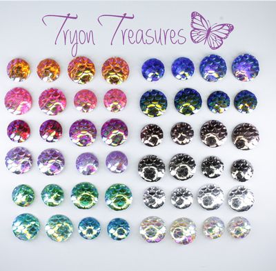 Resin Round Mermaid Sequin Earrings, 8mm or 10mm 12 colors, Hypoallergenic Stud, Clip-on or Magnetic
