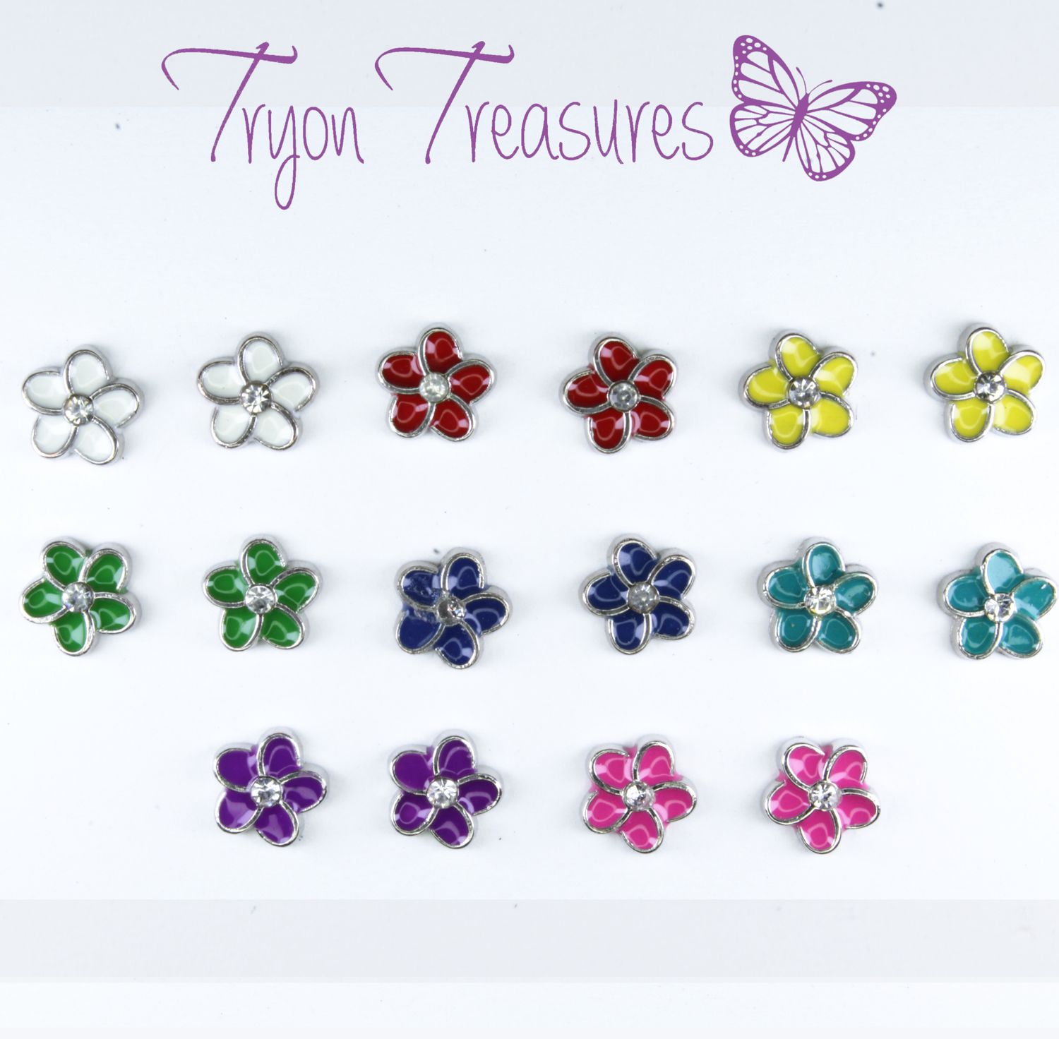 Charm Tropical Flower Earrings, 8 Colors, Hypoallergenic Stud, Clip-on or Magnetic
