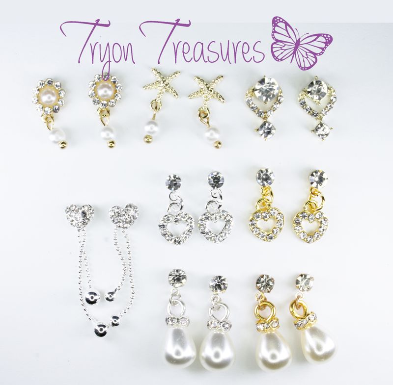 Fancy Dangle Charm Earrings, 8 Styles, Hypoallergenic Stud, Clip-on or Magnetic