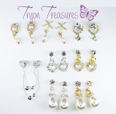 Fancy Dangle Charm Earrings, 8 Styles, Hypoallergenic Stud, Clip-on or Magnetic