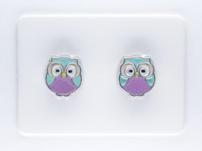 A pair of small 8mm Magnetic Purple and Turquoise Owl Earrings made by Tryontreasures.