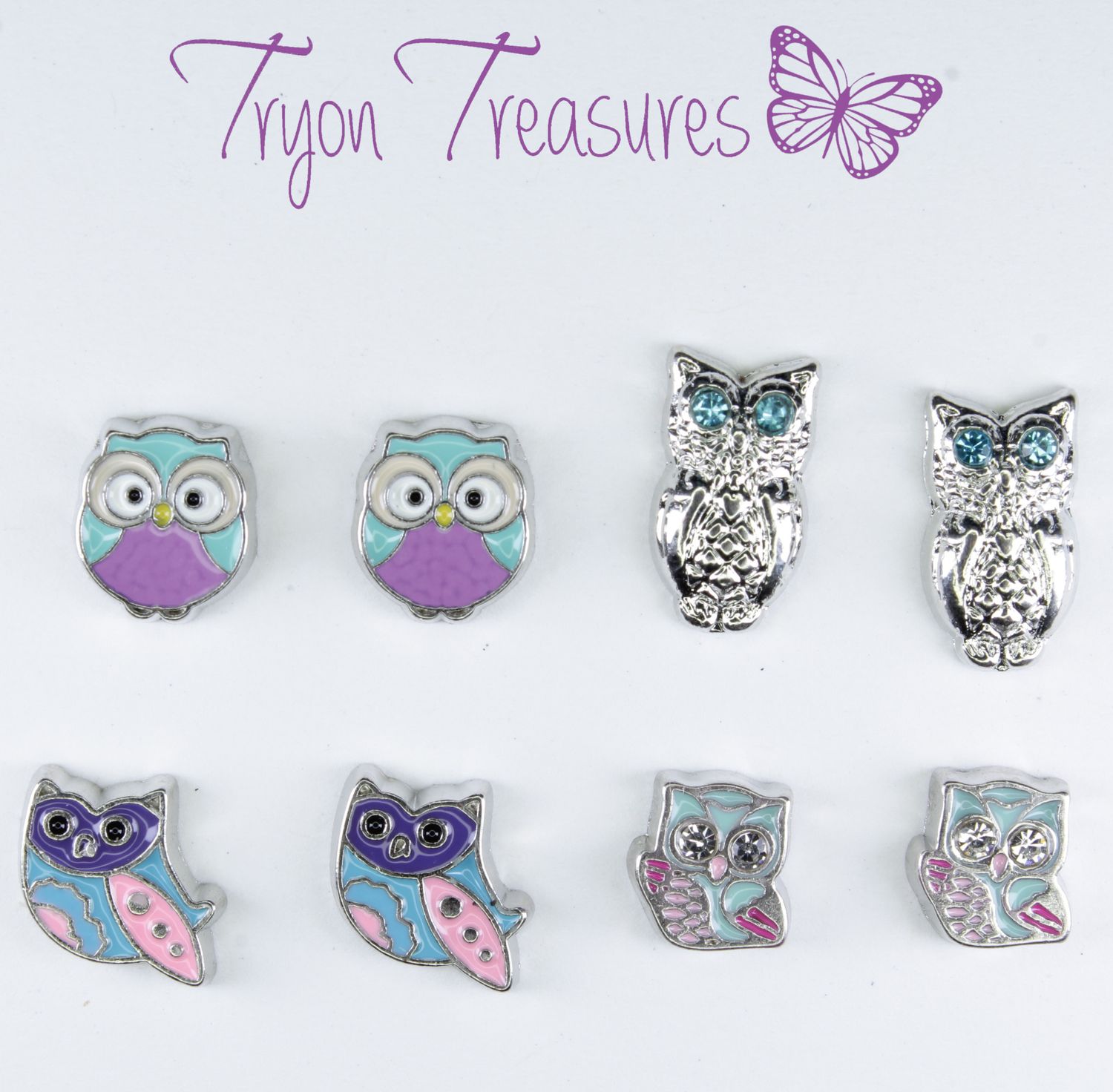 4 different styles 8mm Magnetic Owl Earrings made by Tryontreasures.