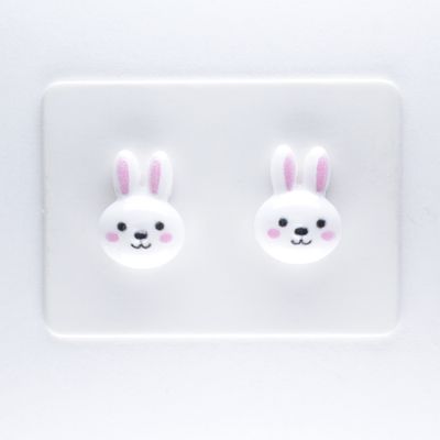 Resin Animal Earrings 2-pack, Bunny Rabbit, Hypoallergenic Stud, Clip-on or Magnetic