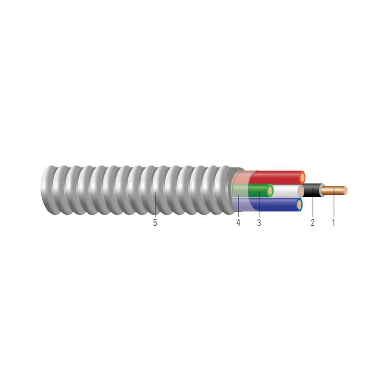 Armorlite® Tipo MC THHN/THWN conductor de cobre calibre de circuito colores 120/208V 12 AWG 3 hilos — Negro, 250 pies