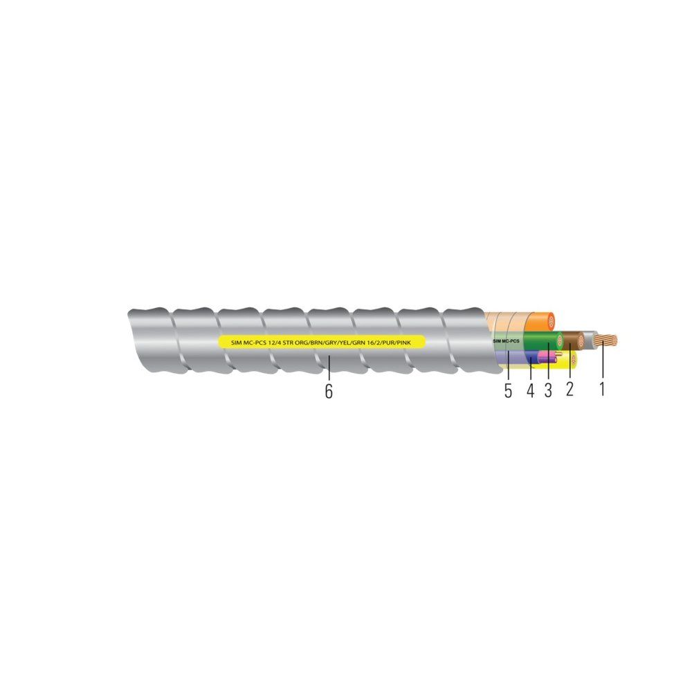 Cable 12/2 sólido Cobre THHN Naranja/Gris/Verde + 16/2 sólido Cobre TFN Morado/Rosa JACKETED PAIR SIMpull MC MC-PCS 1000 pies