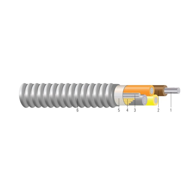 Cable alimentador de conductor de aluminio THHN/THWN tipo MC Armorlite®, colores 277/480V 2/0 AWG 4 hilos — Amarillo