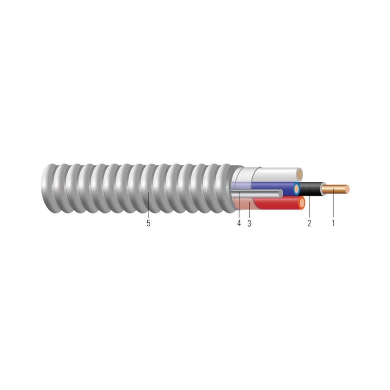 Conductor de cobre THHN/THWN tipo MC MC-AP™ uso general, colores 120/208V 12 AWG 2 hilos — Negro, 1500 pies