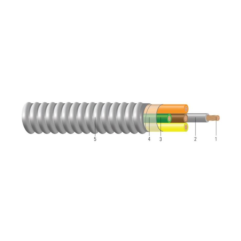 Armorlite® Tipo MC THHN/THWN conductor de cobre calibre intermedio colores 277/480V 6 AWG 4 hilos — 500 pies