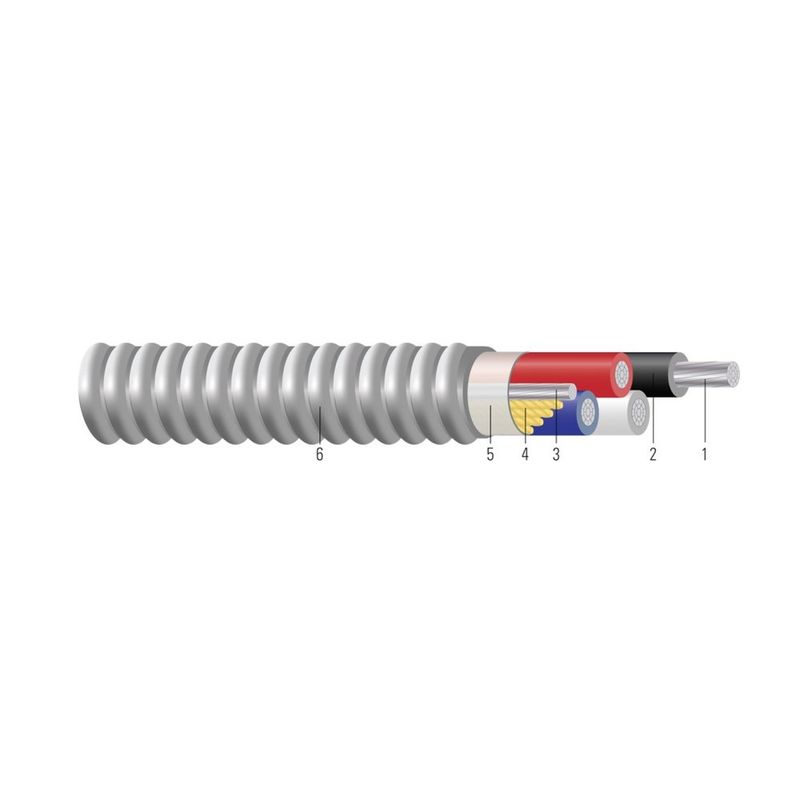 Cable alimentador de conductor de aluminio THHN/THWN tipo MC Armorlite®, colores 120/208V 4/0 AWG 3 hilos — Negro, 1000 pies