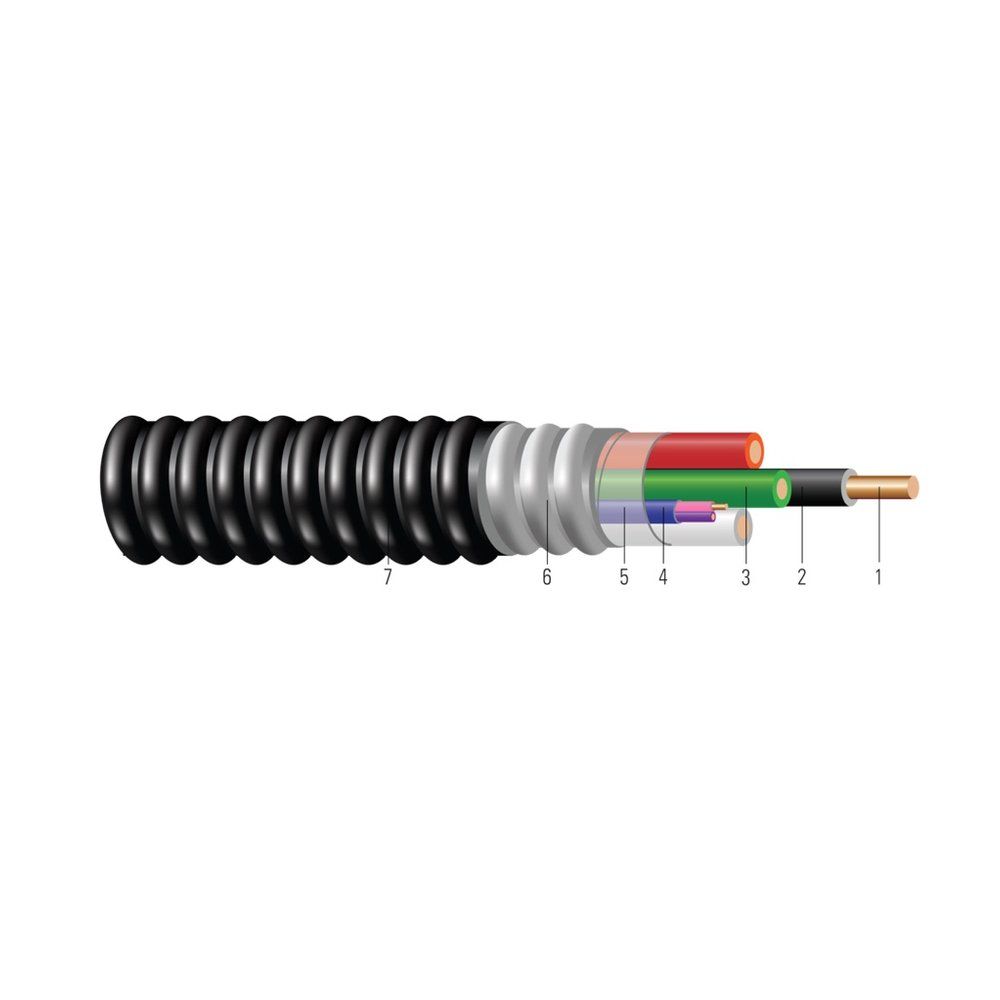 Cable 12/2 cableado Cobre THHN Negro/Blanco/Verde + 16/2 sólido Cobre TFN Morado/Rosa JACKETED PAIR AIA MC-PCS Negro JKT 250 pies