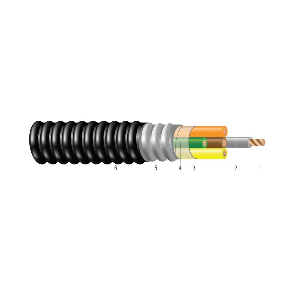 Armorlite® Tipo MC THHN/THWN conductor de cobre calibre intermedio con chaqueta de PVC. Libre de silicona 8 AWG 2 hilos — Negro, 500 pies
