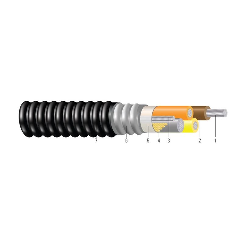 Cable alimentador de conductor de aluminio XHHW-2 tipo MC Armorlite® con chaqueta de PVC, colores 277/480V 600 KCMIL 3 hilos — Negro