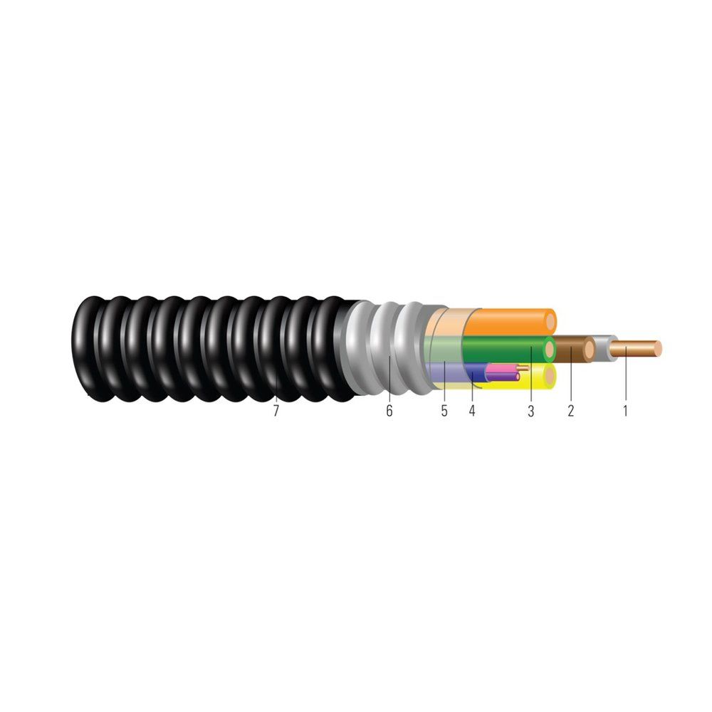 Cable 12/2 sólido Cobre THHN Naranja/Gris/Verde + 16/2 sólido Cobre TFN Morado/Rosa JACKETED PAIR AIA MC-PCS Negro JKT 1000 pies