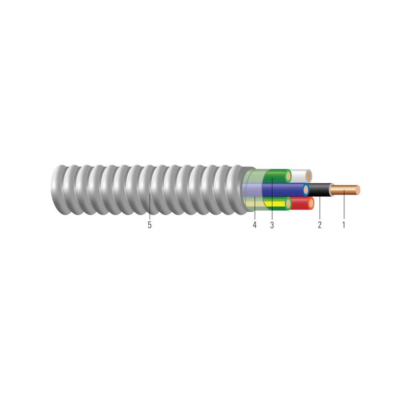 Conductor de cobre THHN/THWN tipo MC Armorlite® con tierra aislada (Isolated Ground), colores 120/208V 10 AWG 2 hilos — Negro, 1000 pies